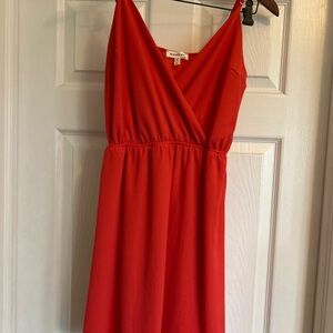 Madewell Coral-Red V-Neck Sleeveless Midi Dress